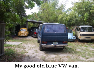 My '85 blue VW van at the Werkshop.